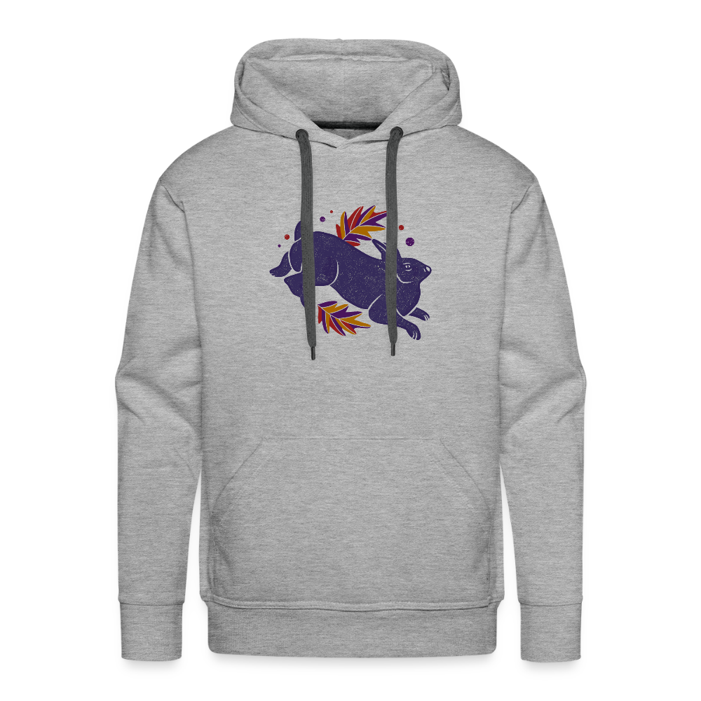 Men’s Premium Hoodie "Hase im Laub" - Grau meliert