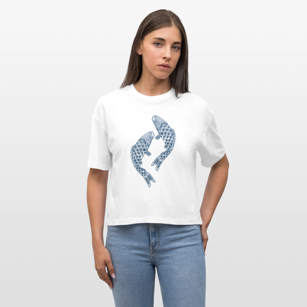 Stanley/Stella Frauen Boxy Bio-T-Shirt - “Blaue Kois” - Weiß