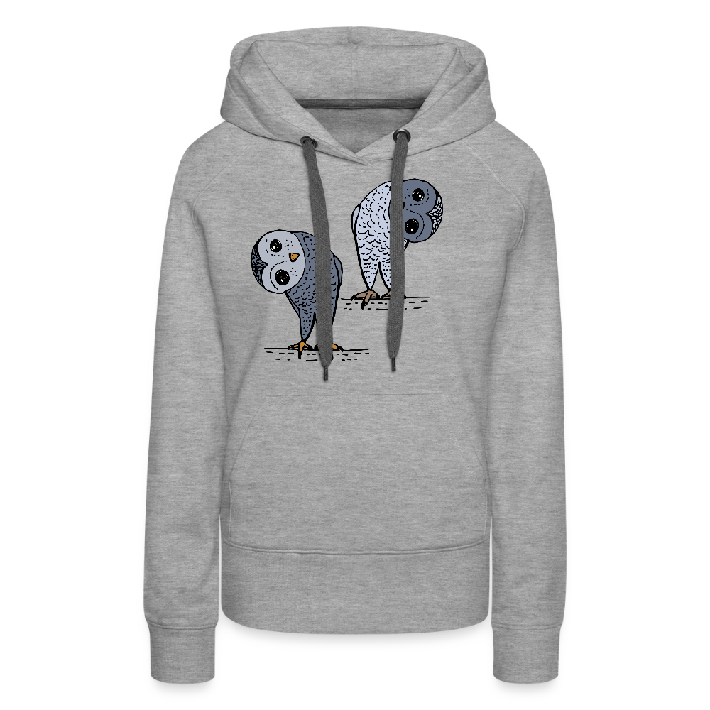 Frauen Premium Hoodie - Staunende Eulen - Grau meliert