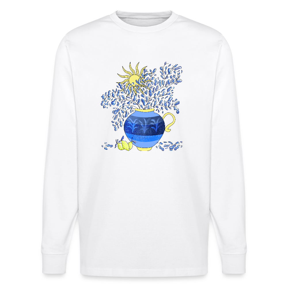 Stanley/Stella Unisex Bio-Langarmshirt - "Vase mit Zitronen" - Weiß
