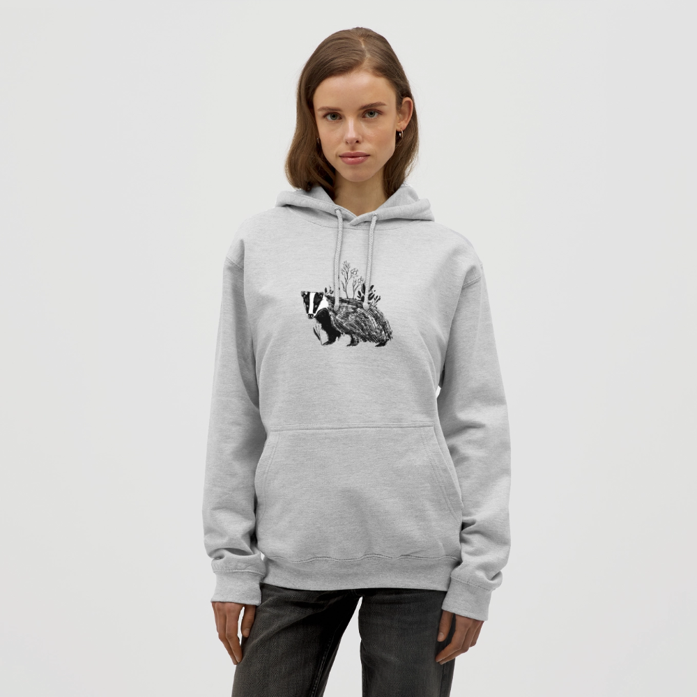 Unisex Hoodie "Dachs im Gras" - Hellgrau meliert