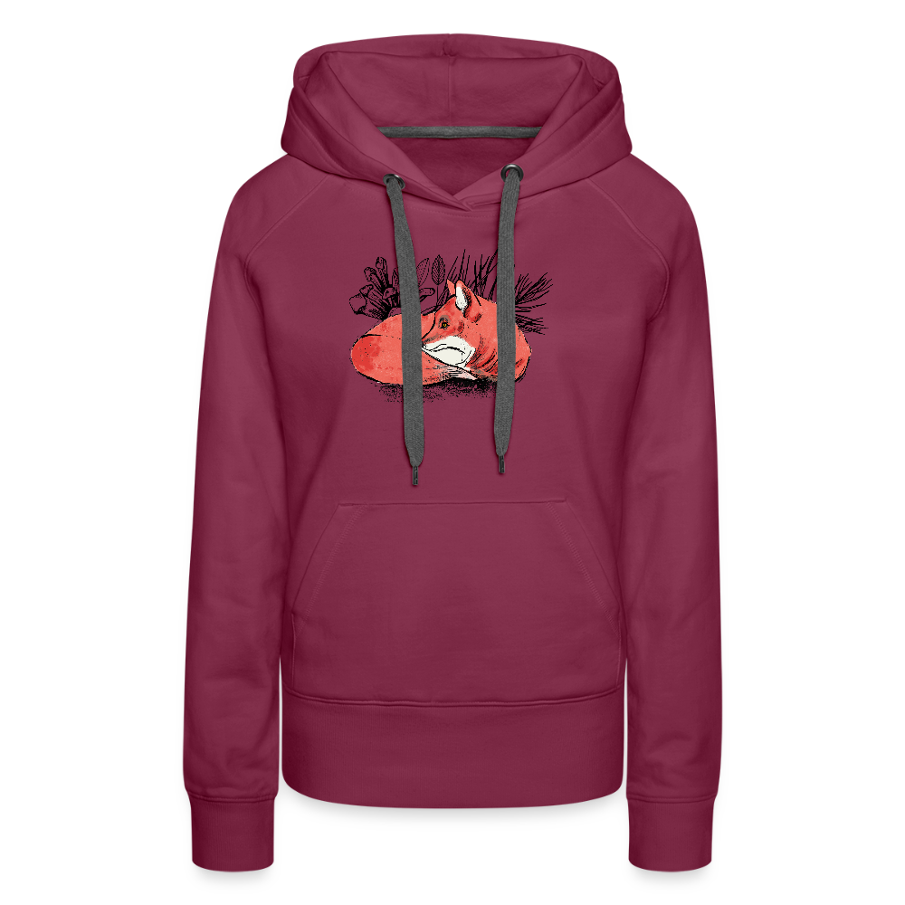 Frauen Premium Hoodie - "Ruhender Fuchs" - Bordeaux