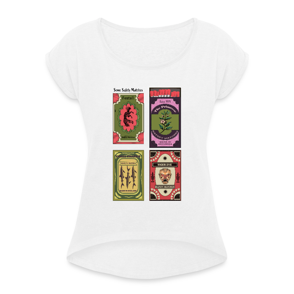 Frauen T-Shirt mit gerollten Ärmeln - "Safety Matches" - Weiß