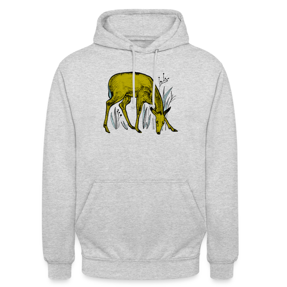 Unisex Hoodie - "Reh in Olive" - Hellgrau meliert