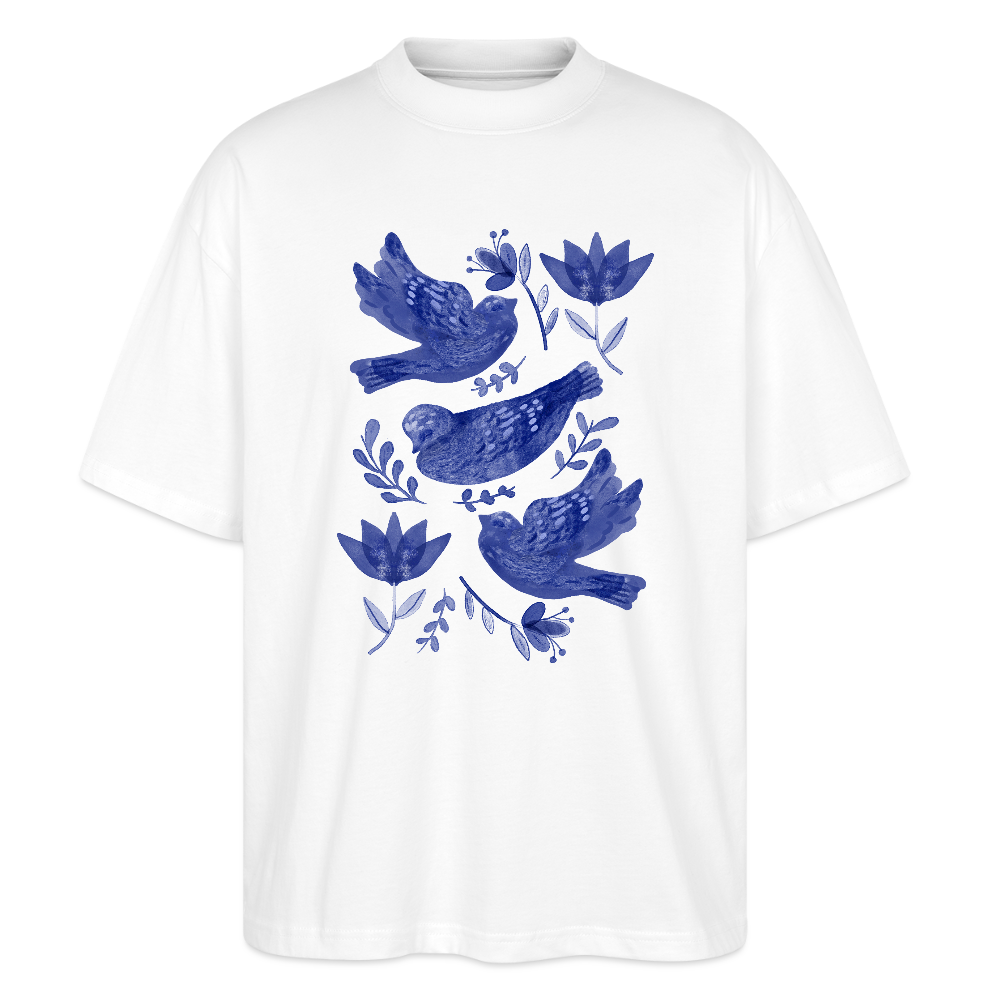Stanley/Stella Oversized Unisex Bio T-Shirt - “Fayence Vögel” - Weiß