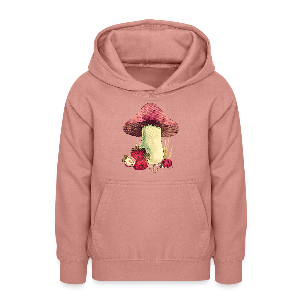 Teenager Hoodie - Cottagecore_Pilz und Erdbeeren - Altrosa
