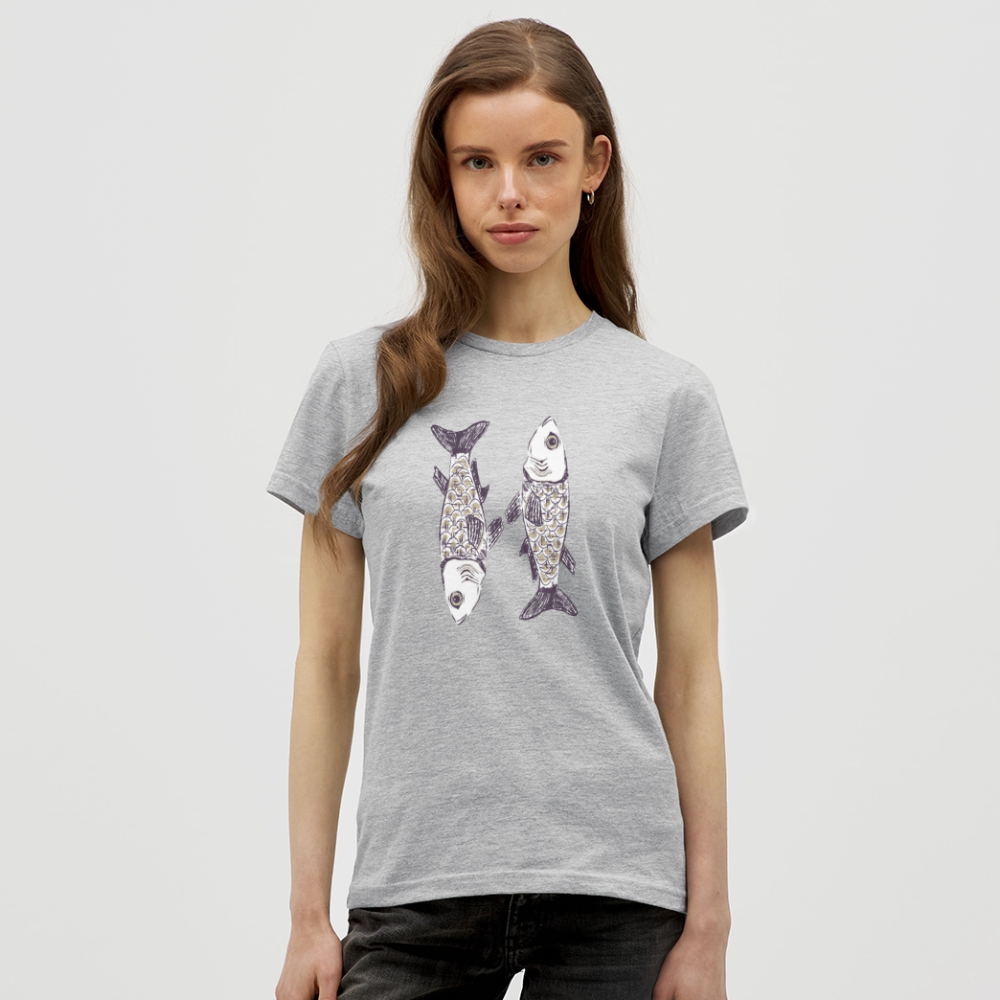 Frauen T-Shirt - “Zwei Sardinen” - Grau meliert