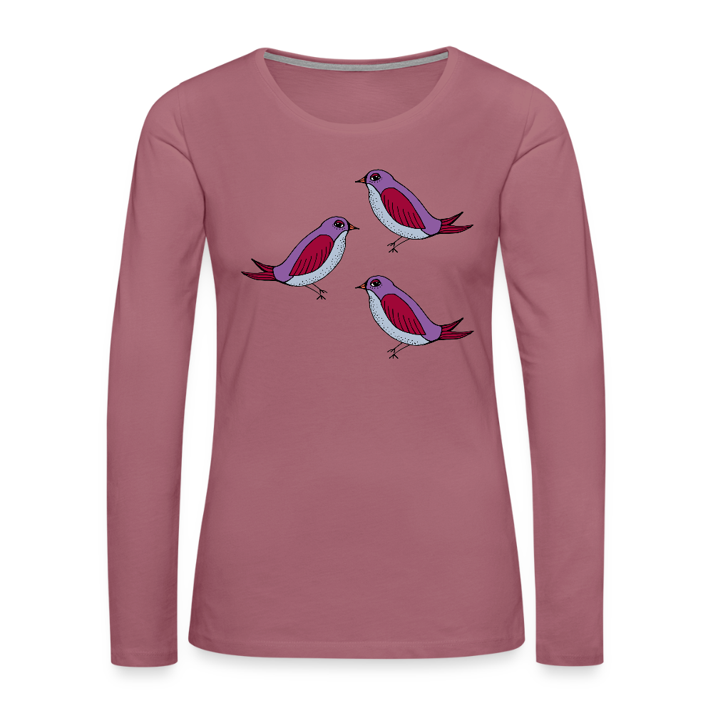 Frauen Premium Langarmshirt - “Drei Amseln” - Malve