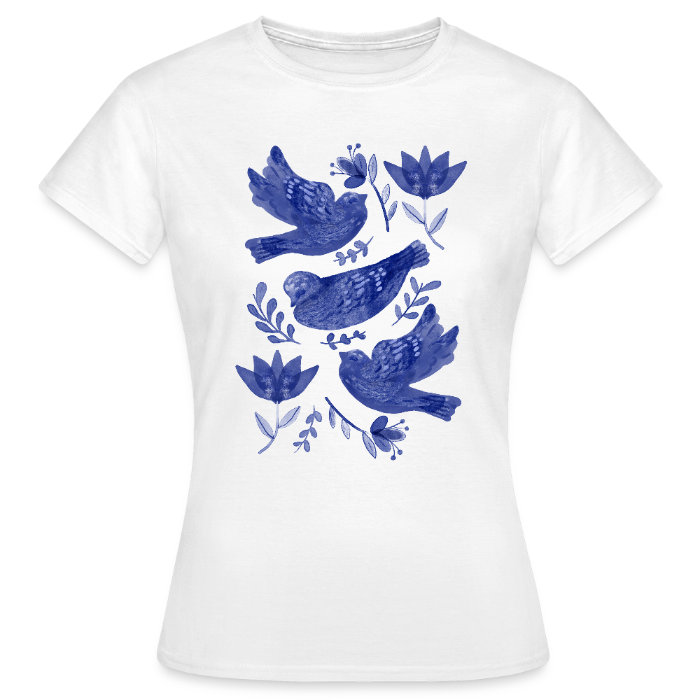Frauen T-Shirt - “Fayence Vögel” - Weiß