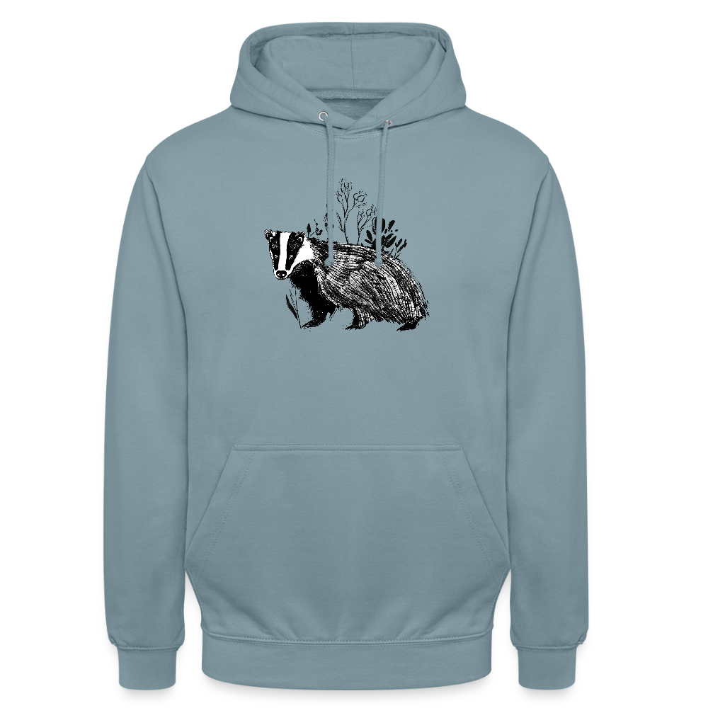 Unisex Hoodie "Dachs im Gras" - Nebelblau