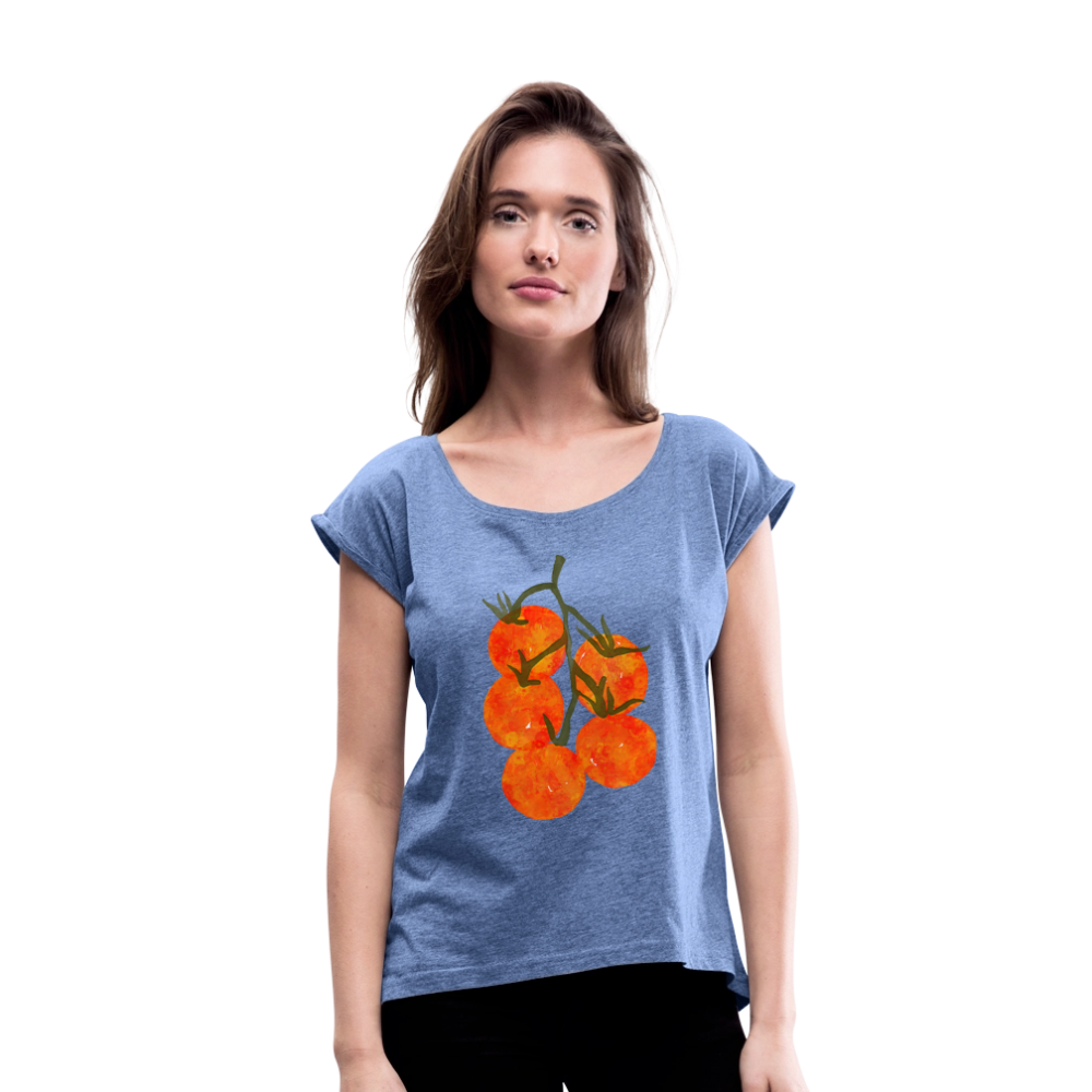 Frauen T-Shirt mit gerollten Ärmeln - “I Pomodori” - Denim meliert