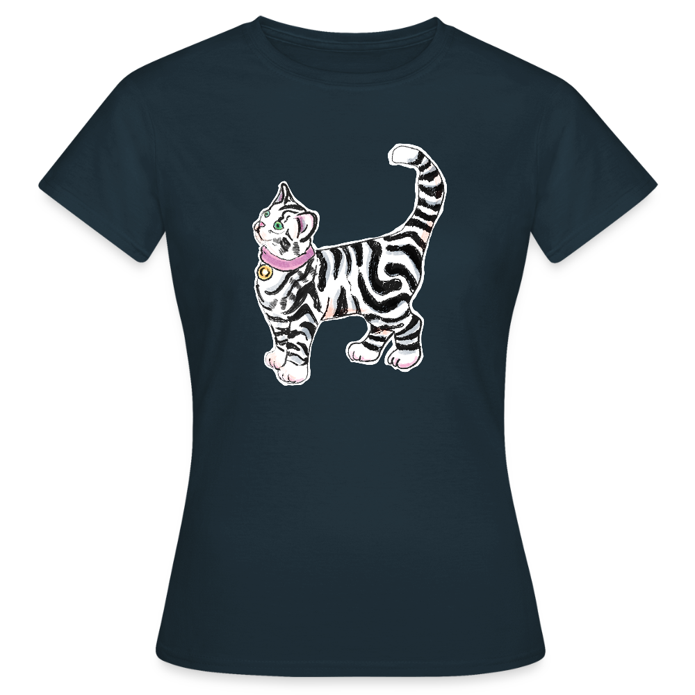 Frauen T-Shirt - “Getigerte Katze” - Navy