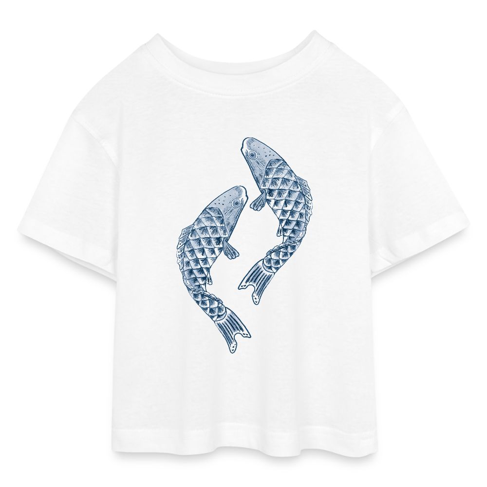 Teen Cropped Jersey T-Shirt - “Blaue Kois” - Weiß