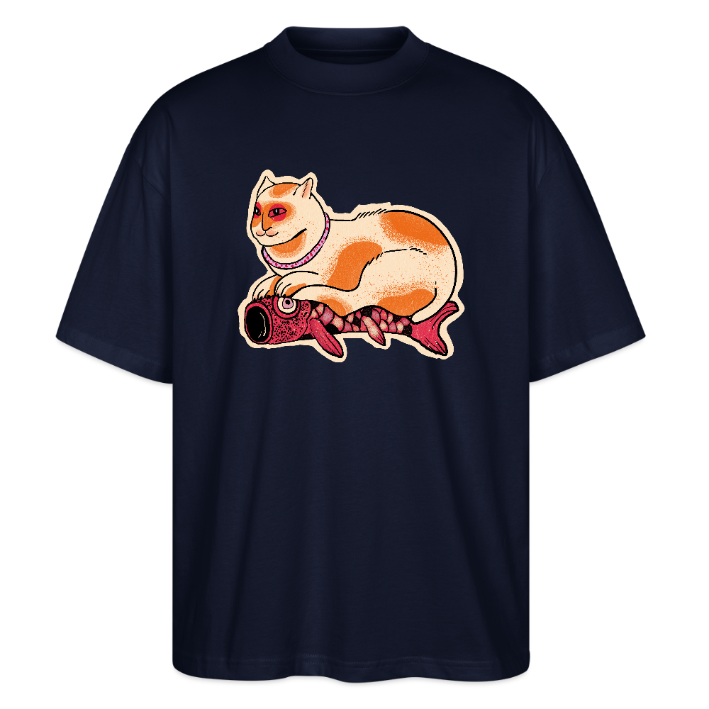 Stanley/Stella Oversized Unisex Bio T-Shirt - “Katze & Koinobori” - Navy