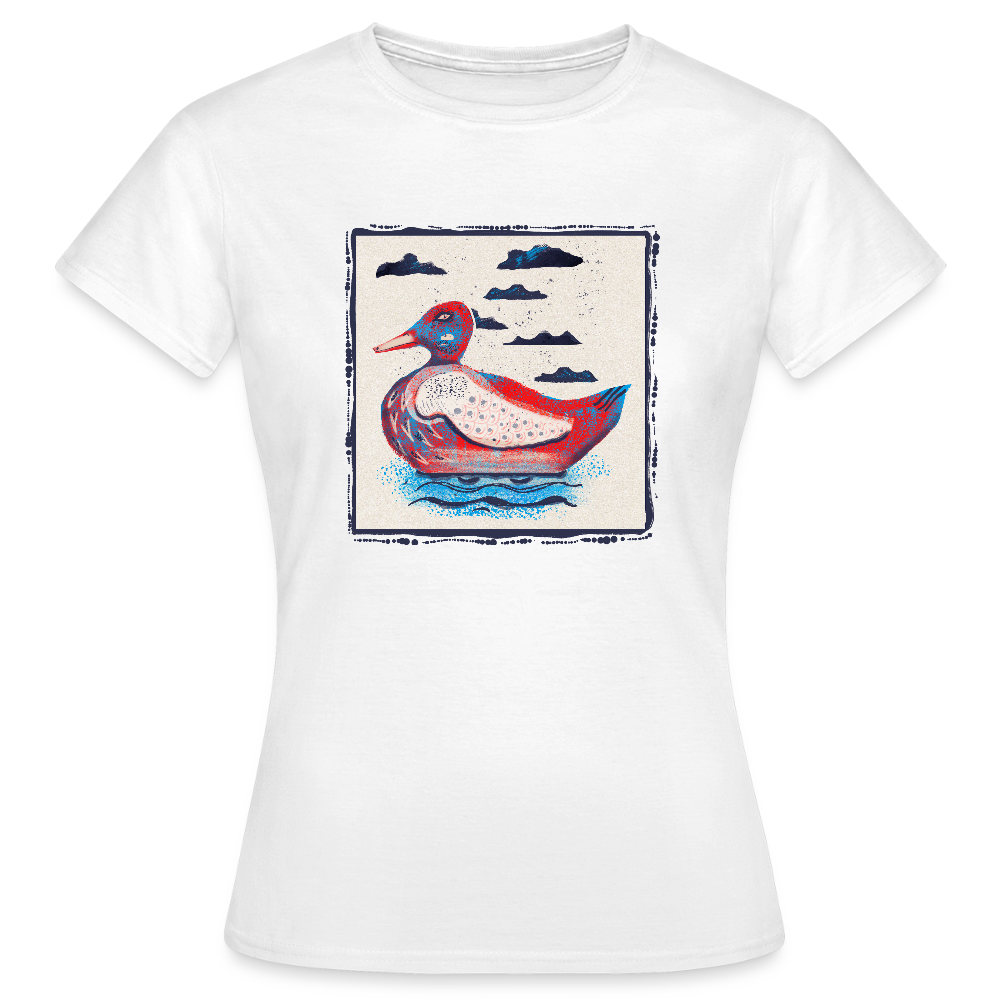 Frauen T-Shirt - “Blaurote Ente” - Weiß