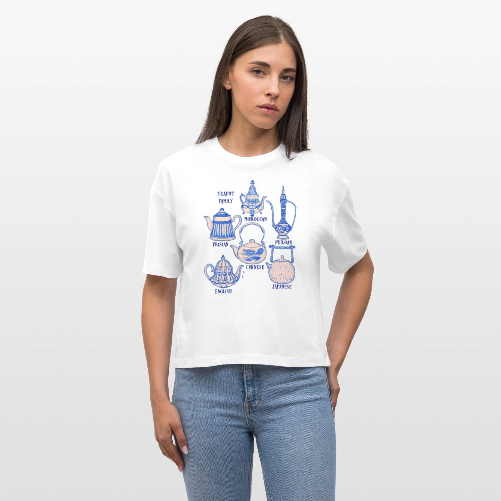 Stanley/Stella Frauen Boxy Bio-T-Shirt - “So Many Teapots” - Weiß