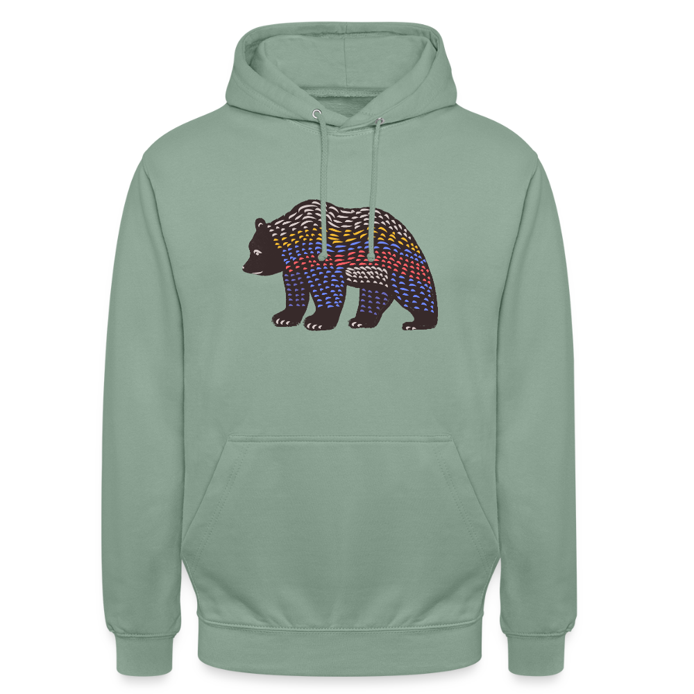 Unisex Hoodie "Bunter Grizzly" - Graugrün