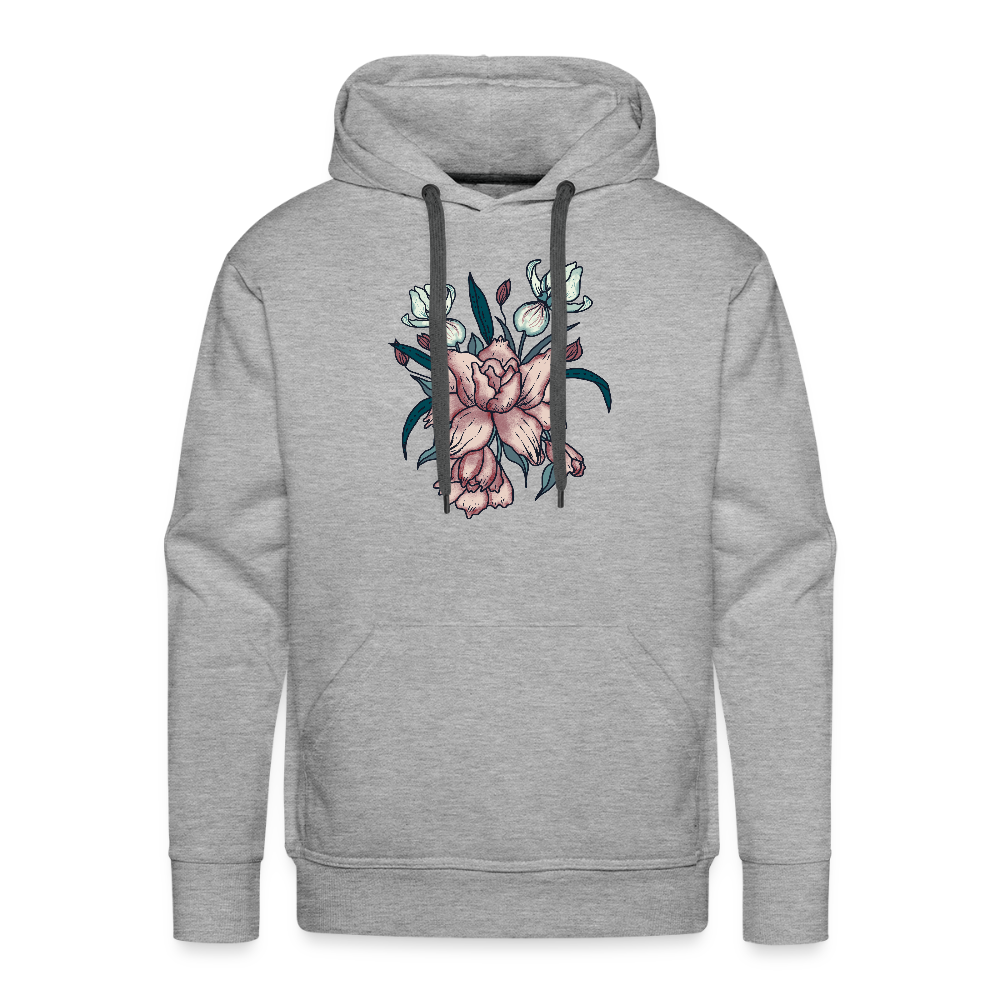 Men’s Premium Hoodie - "Vintage-Orchideen" - Grau meliert