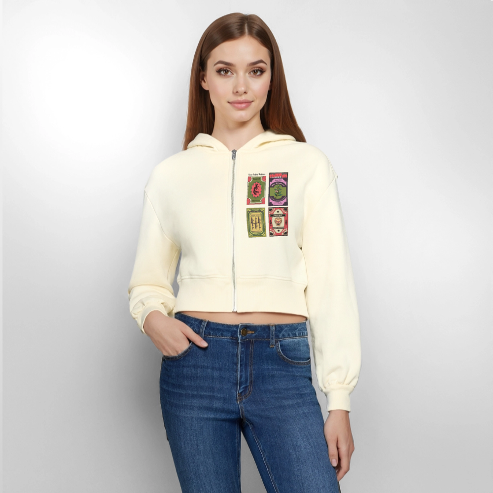 Frauen Oversized Cropped Kapuzenjacke - "Safety Matches" - Natur