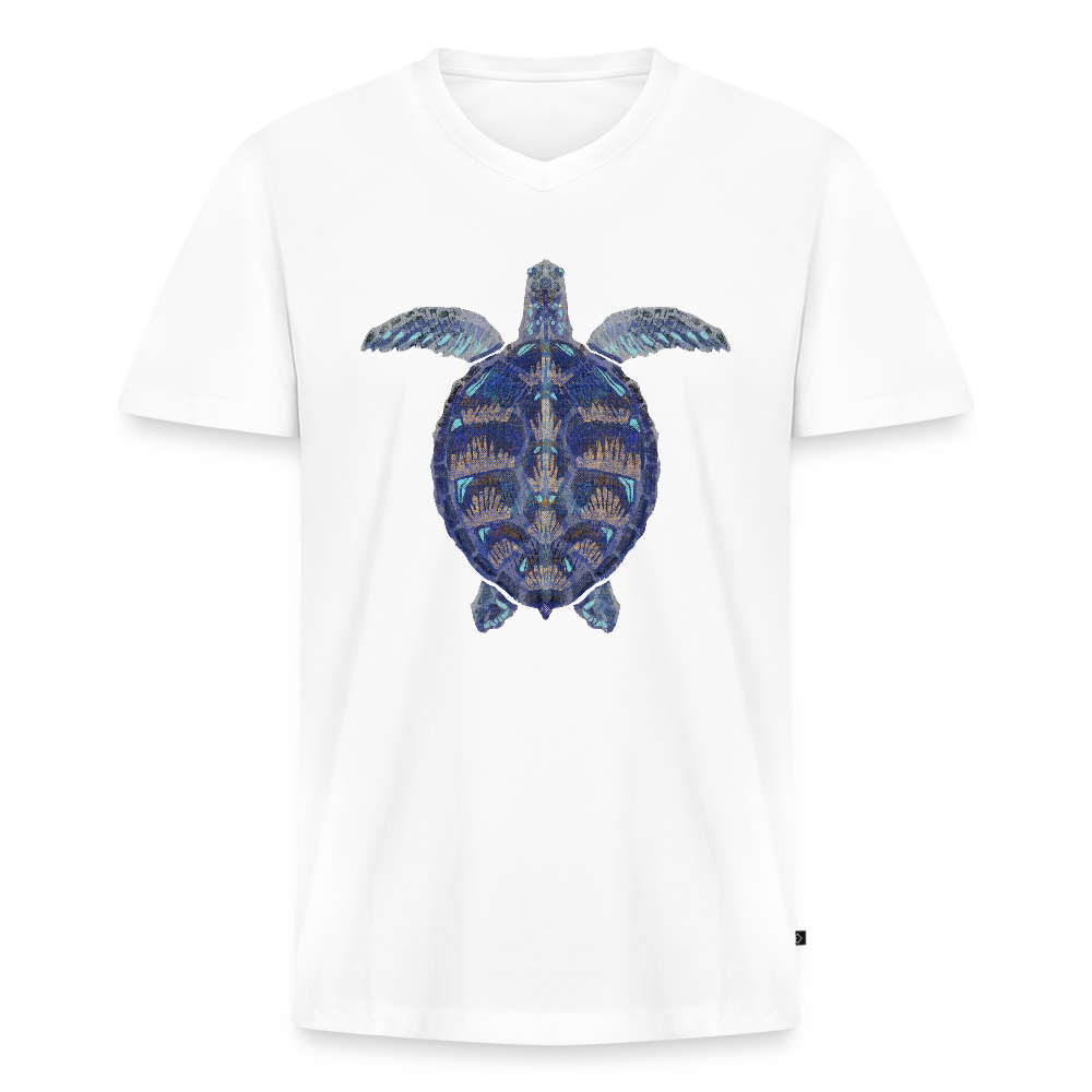 Männer Bio-T-Shirt mit V-Ausschnitt - "Meeresschildkröte" - Weiß