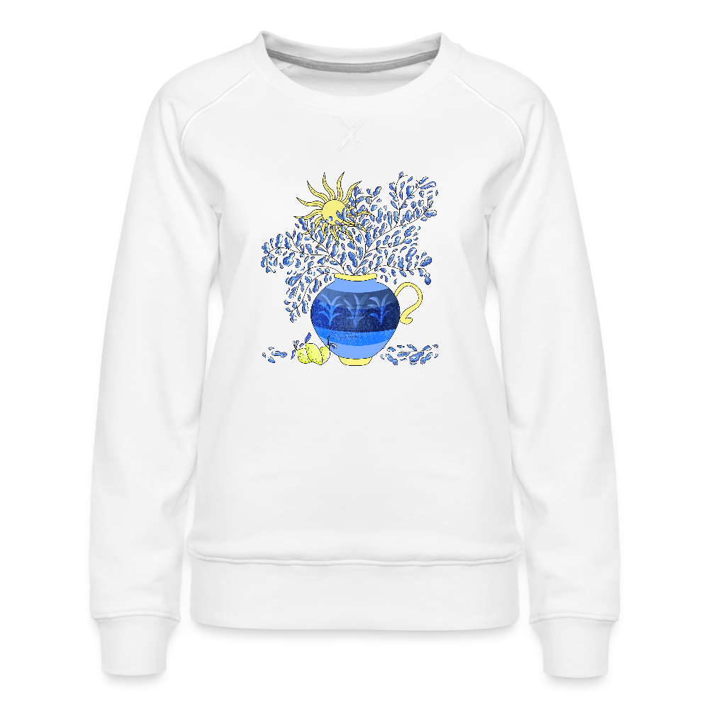 Frauen Premium Pullover - "Vase mit Zitronen" - Weiß