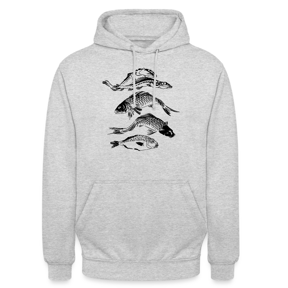 Unisex Hoodie - “Fischsilhouetten” - Hellgrau meliert
