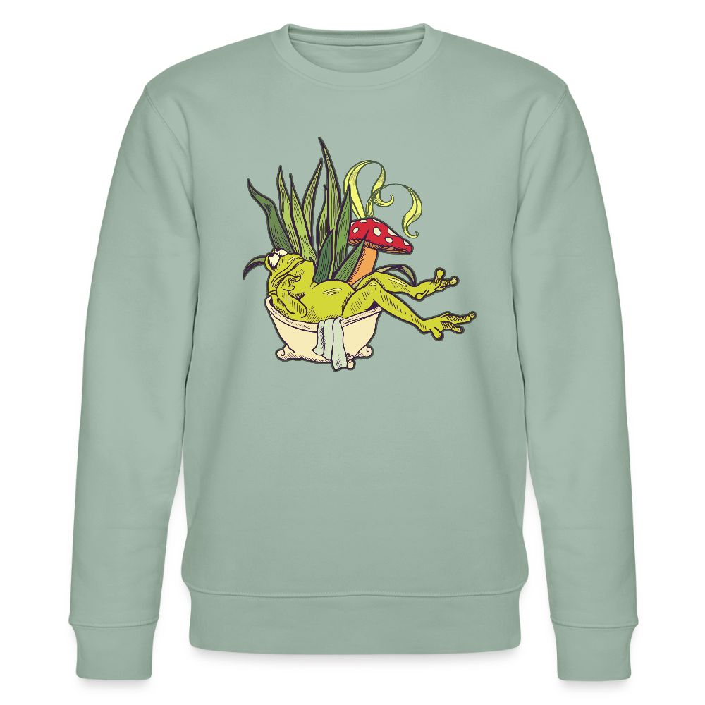 Männer Bio-Sweatshirt - “Cottagecore_Frosch in der Wanne” - Helles Graugrün
