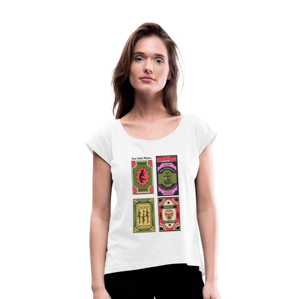 Frauen T-Shirt mit gerollten Ärmeln - "Safety Matches" - Weiß
