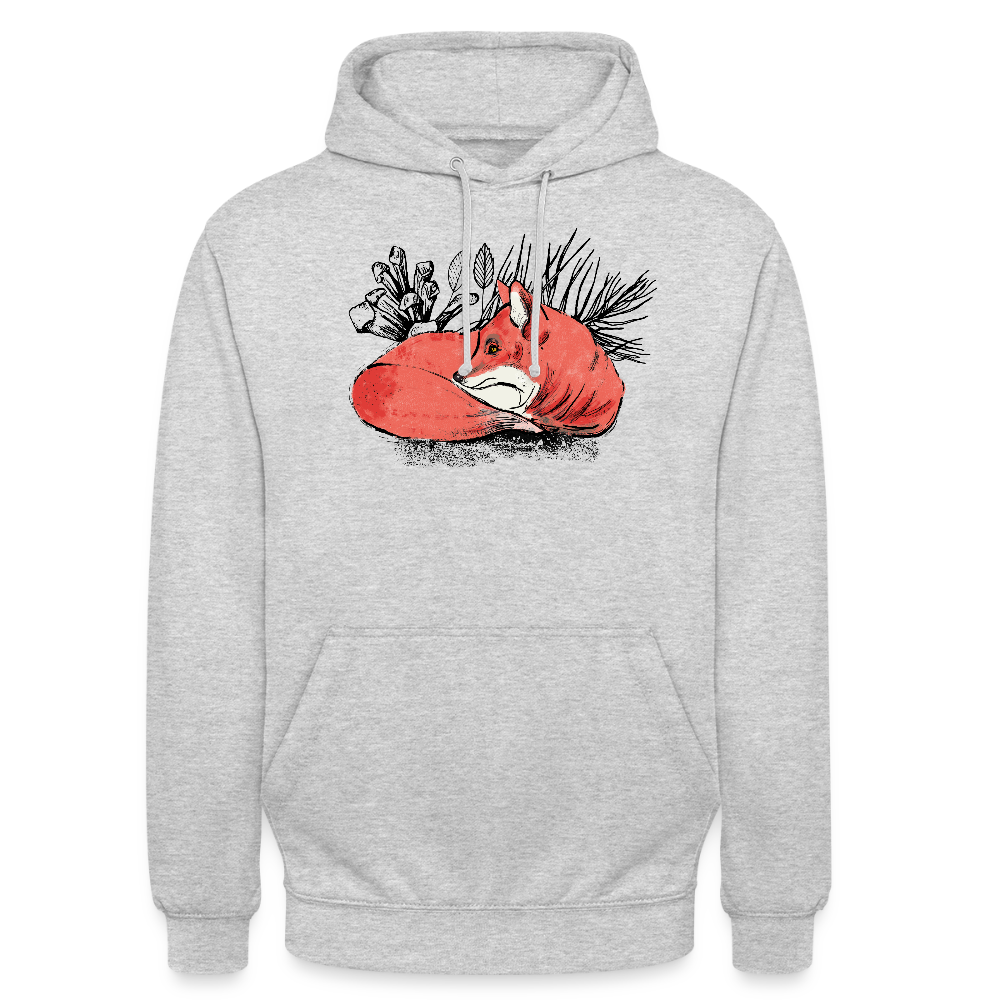 Unisex Hoodie "Ruhender Fuchs" - Hellgrau meliert