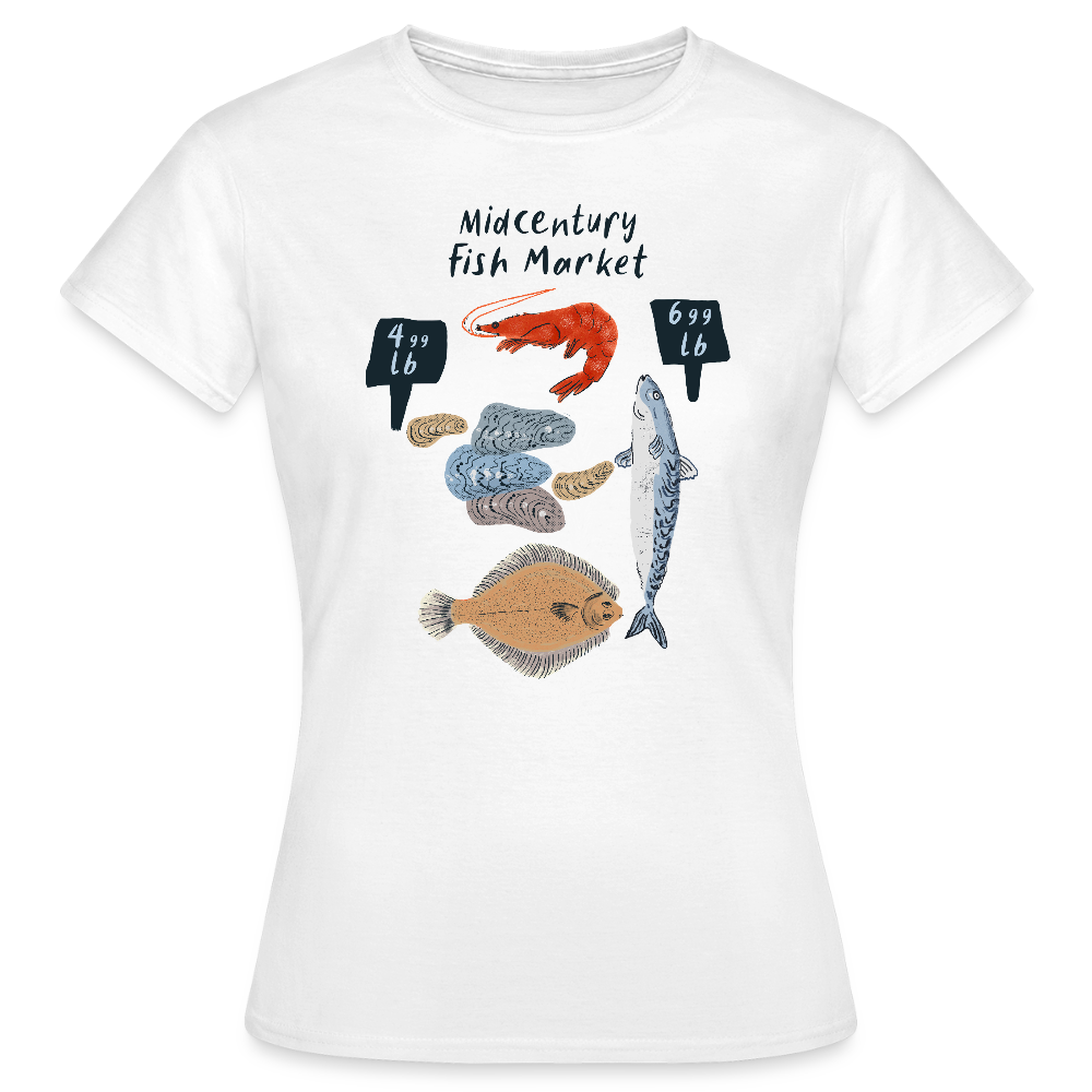 Frauen T-Shirt - “Midcentury Fish Market” - Weiß