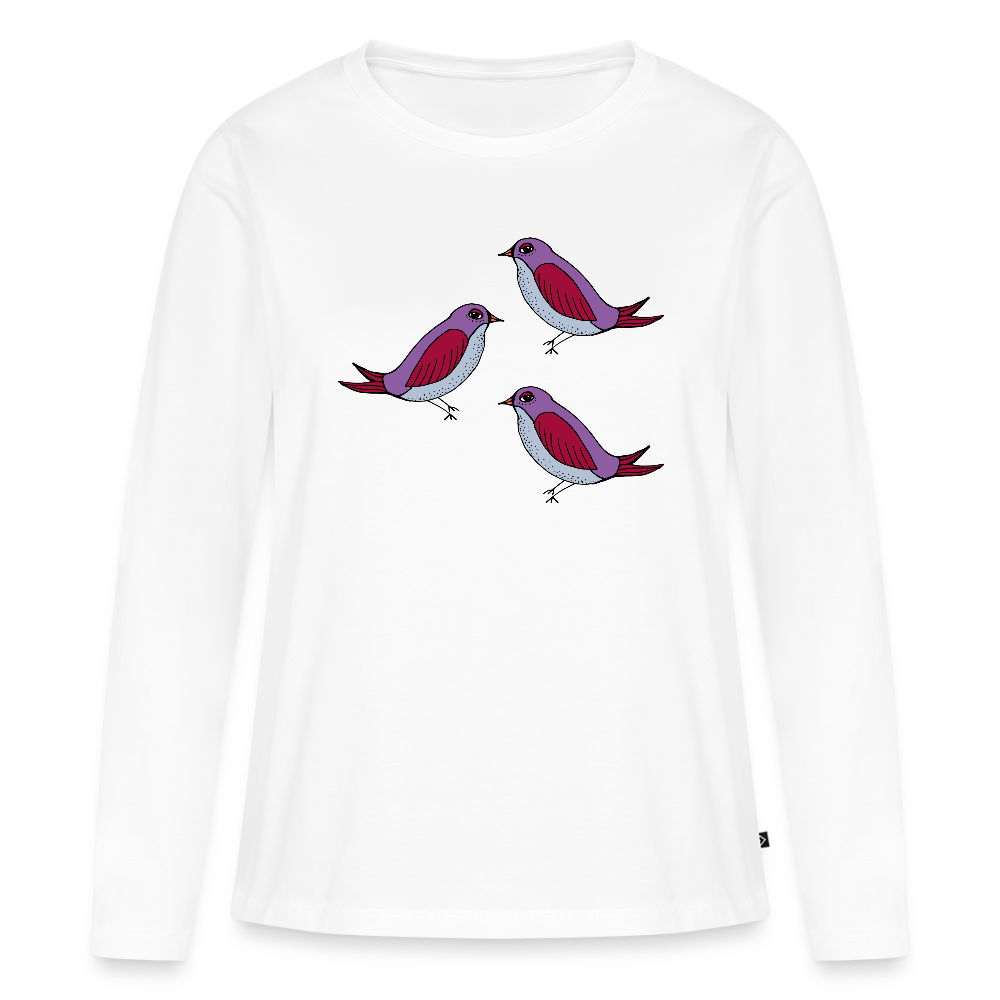 Frauen Premium Langarmshirt - “Drei Amseln” - Weiß