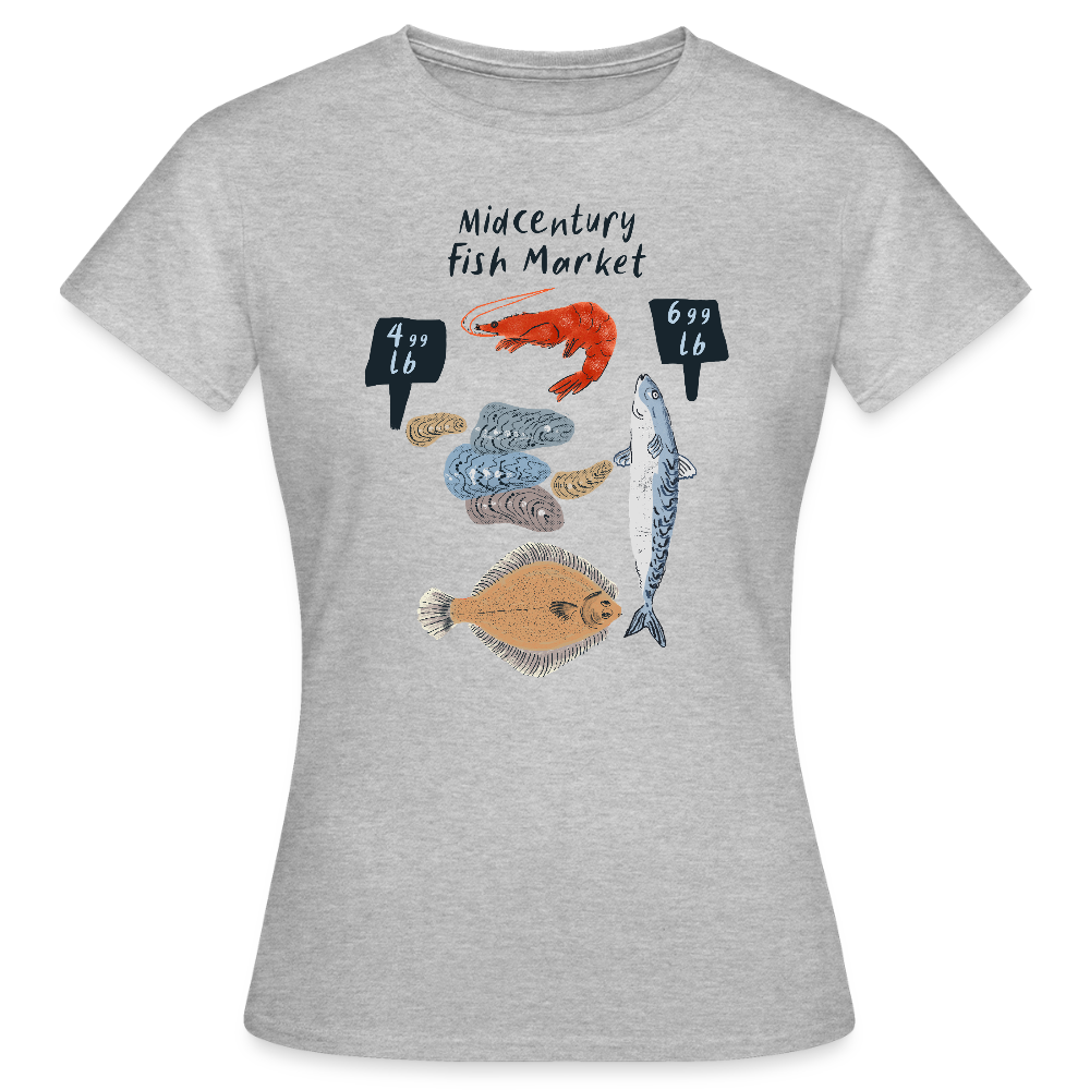 Frauen T-Shirt - “Midcentury Fish Market” - Grau meliert