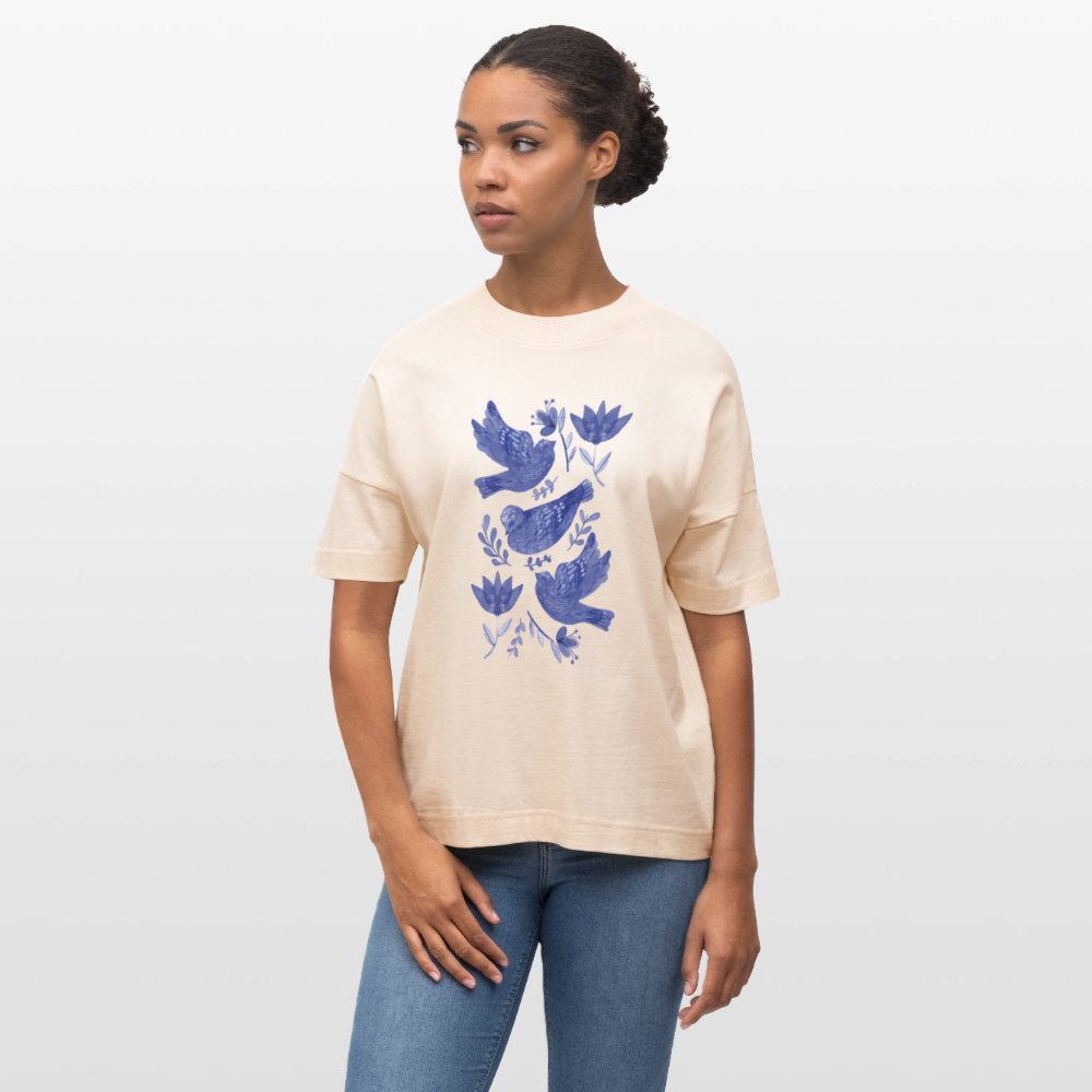 Stanley/Stella Oversized Unisex Bio T-Shirt - “Fayence Vögel” - Weißgrau
