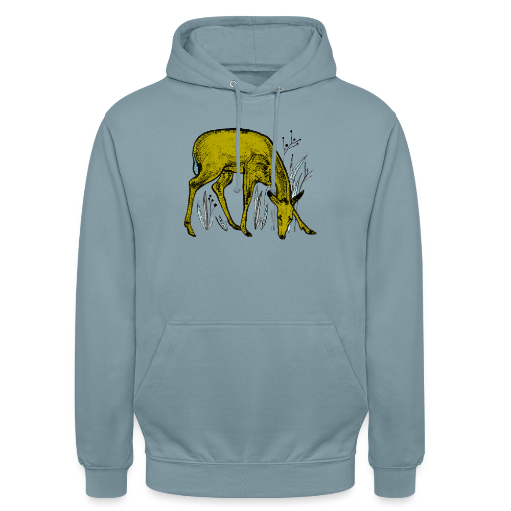 Unisex Hoodie - "Reh in Olive" - Nebelblau