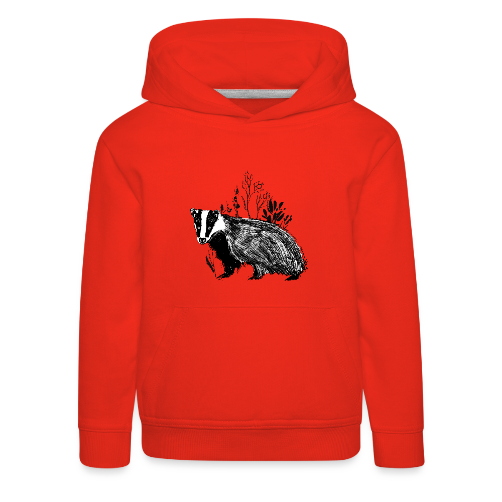 Kinder Premium Hoodie - "Dachs im Gras" - Rot