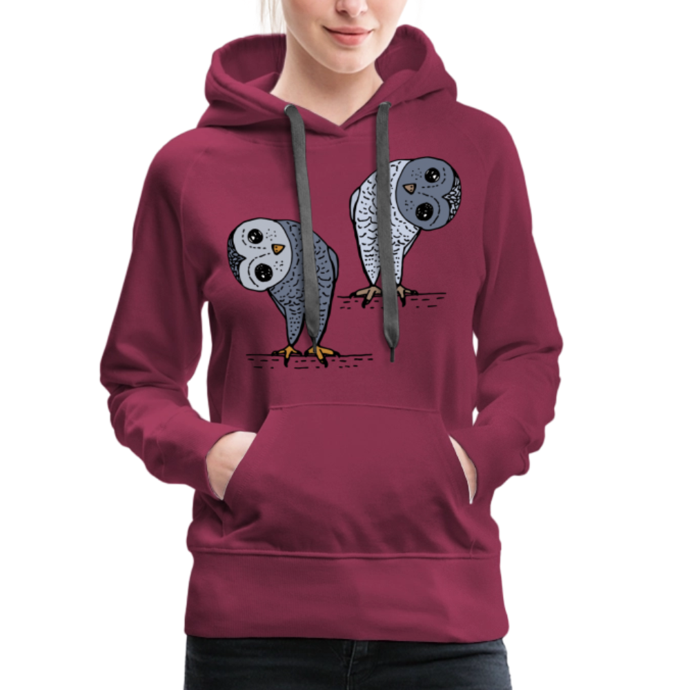 Frauen Premium Hoodie - Staunende Eulen - Bordeaux