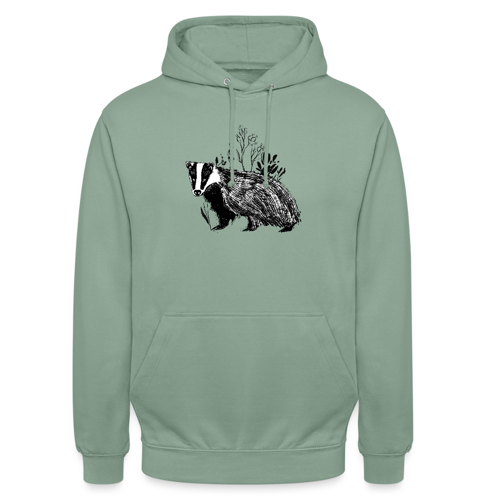 Unisex Hoodie "Dachs im Gras" - Graugrün
