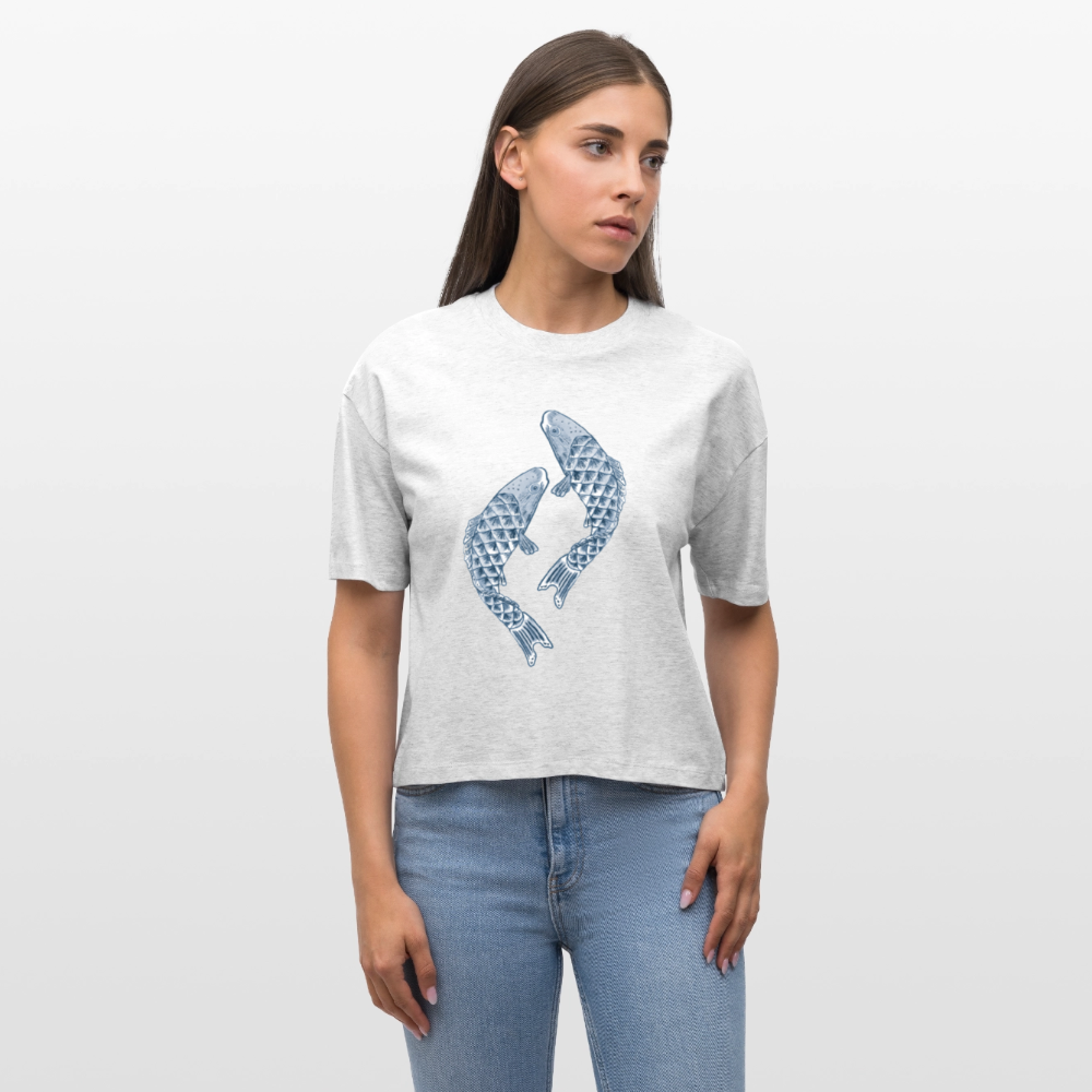 Stanley/Stella Frauen Boxy Bio-T-Shirt - “Blaue Kois” - Weiß meliert
