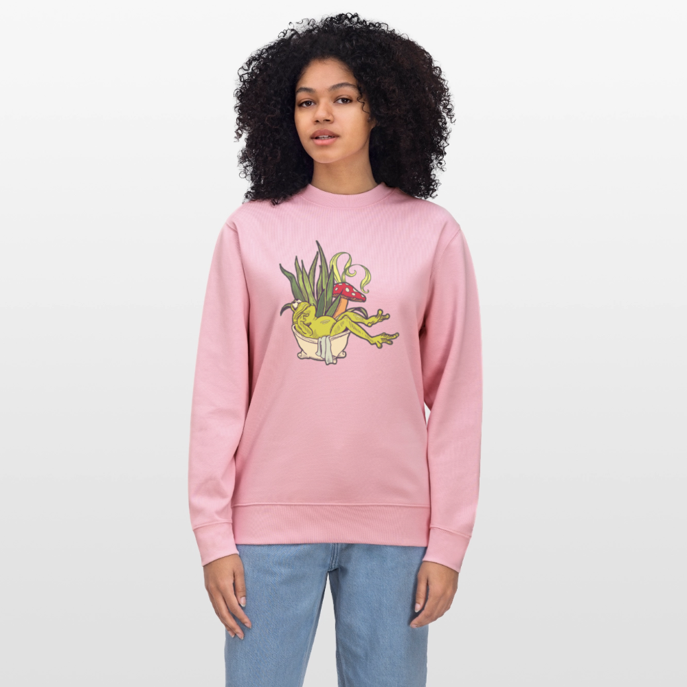 Männer Bio-Sweatshirt - “Cottagecore_Frosch in der Wanne” - Hellrosa