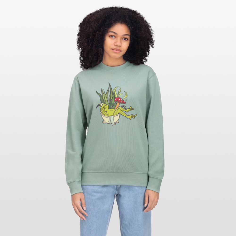 Männer Bio-Sweatshirt - “Cottagecore_Frosch in der Wanne” - Helles Graugrün