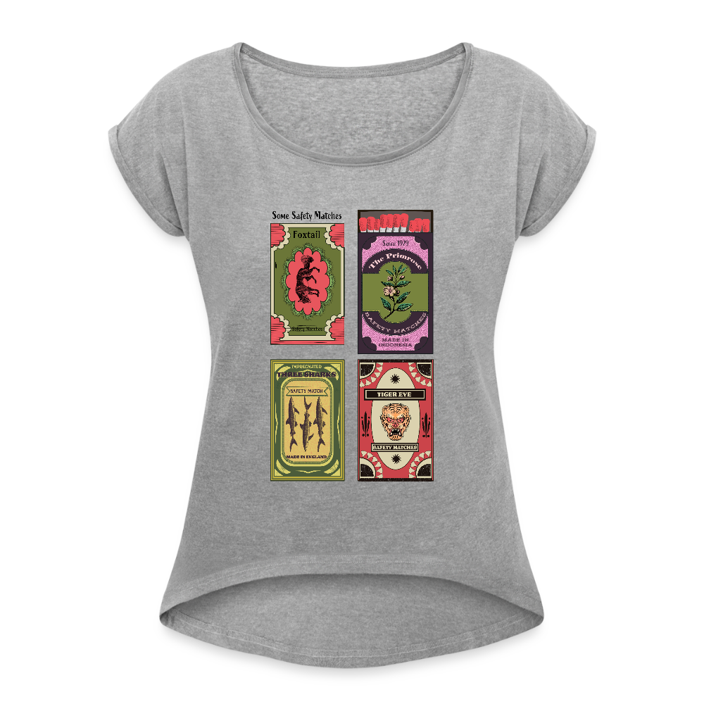 Frauen T-Shirt mit gerollten Ärmeln - "Safety Matches" - Grau meliert