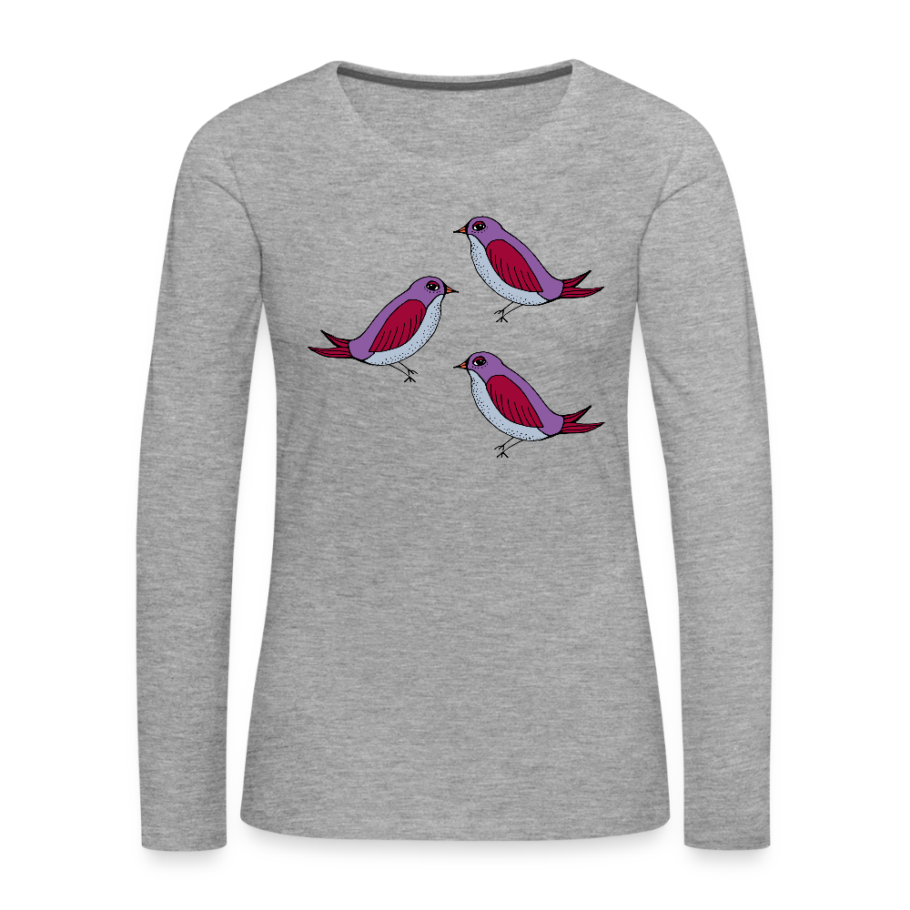 Frauen Premium Langarmshirt - “Drei Amseln” - Grau meliert