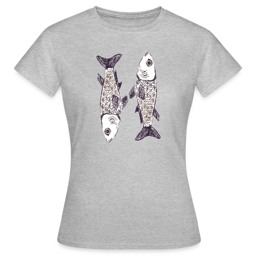 Frauen T-Shirt - “Zwei Sardinen” - Grau meliert