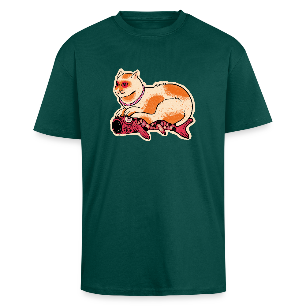 Heavy Oversize T-Shirt - “Katze & Koinobori” - hunter Green