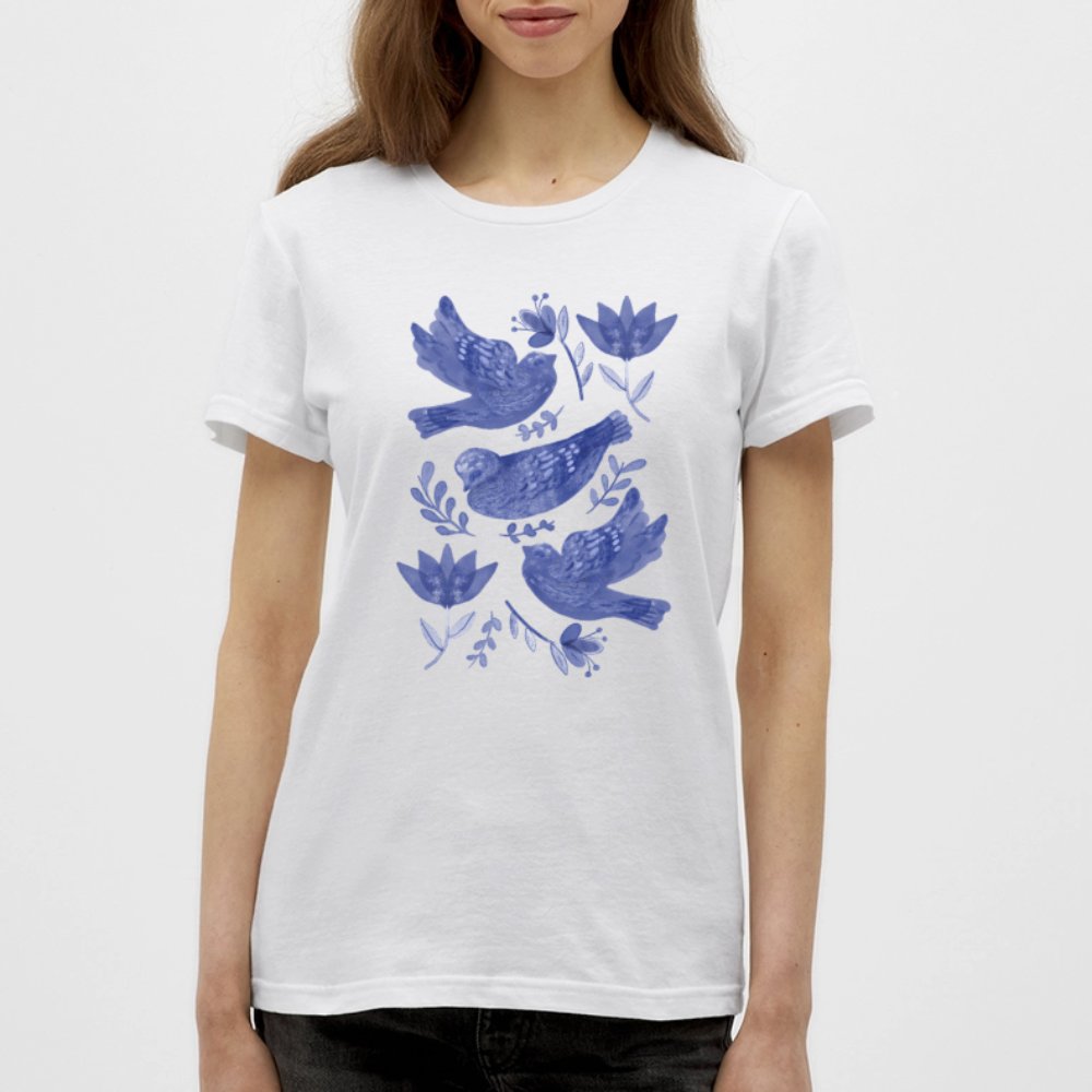 Frauen T-Shirt - “Fayence Vögel” - Weiß