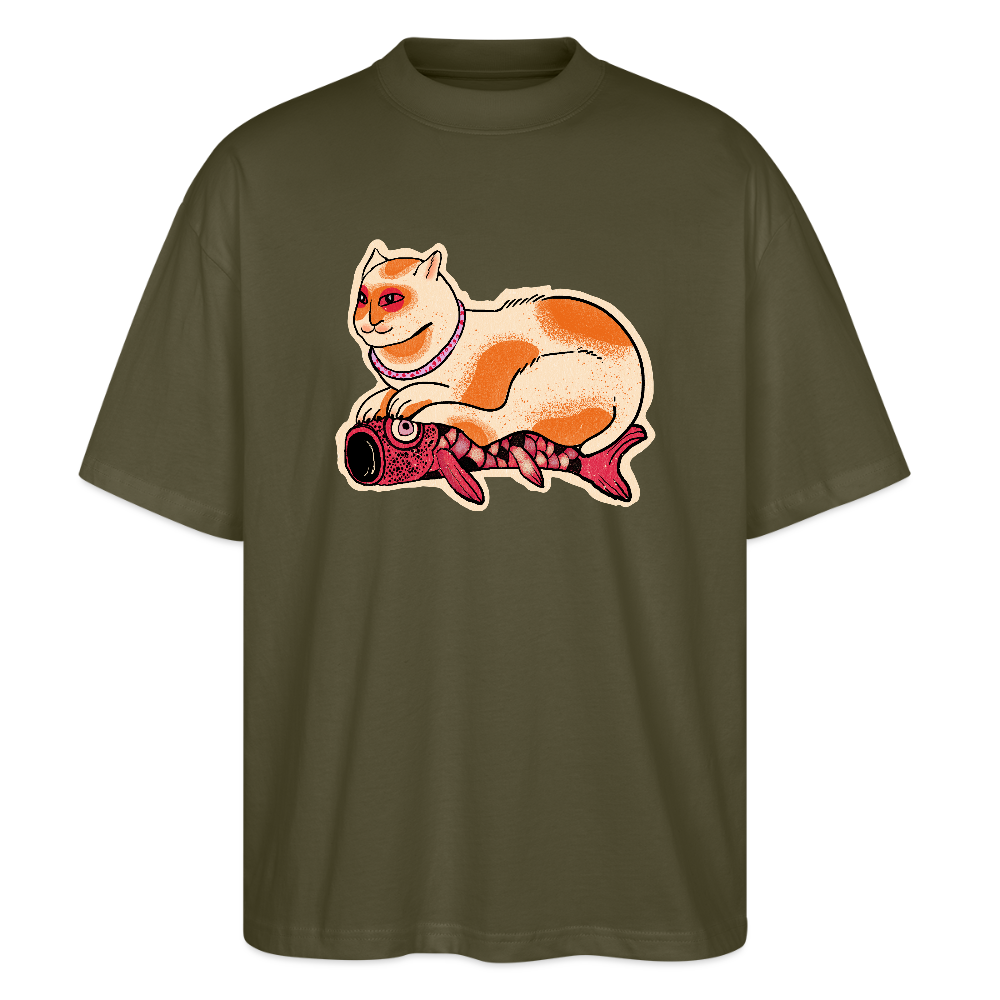 Stanley/Stella Oversized Unisex Bio T-Shirt - “Katze & Koinobori” - Khaki