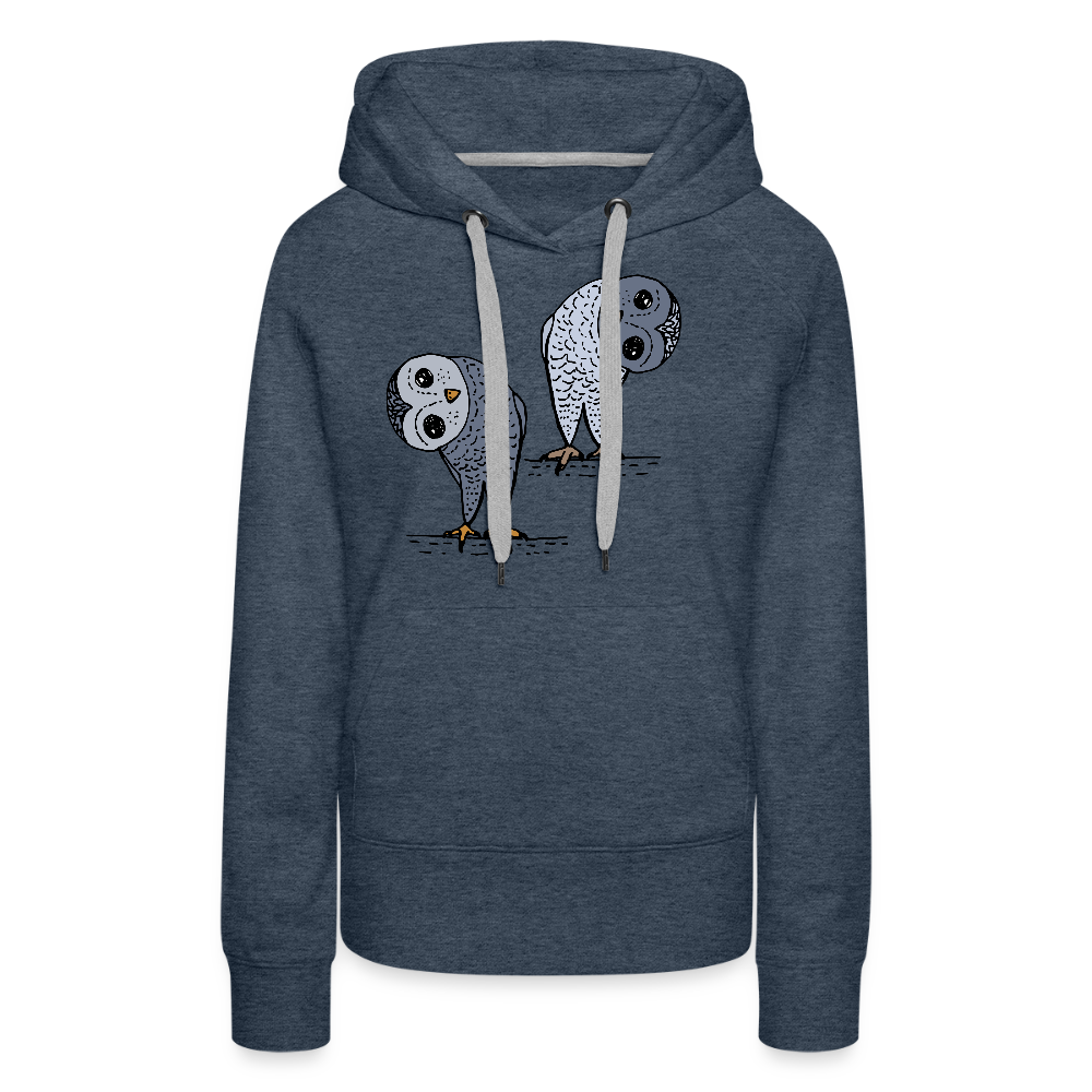 Frauen Premium Hoodie - Staunende Eulen - Jeansblau