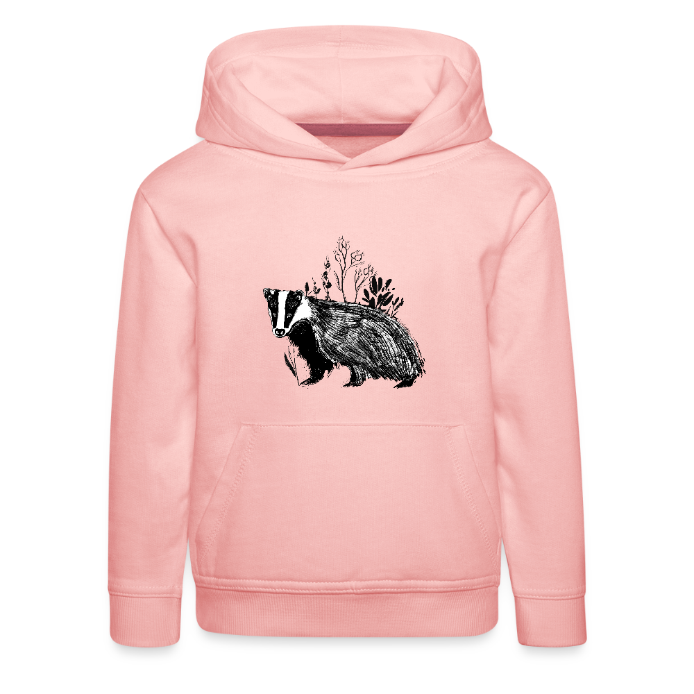 Kinder Premium Hoodie - "Dachs im Gras" - Kristallrosa