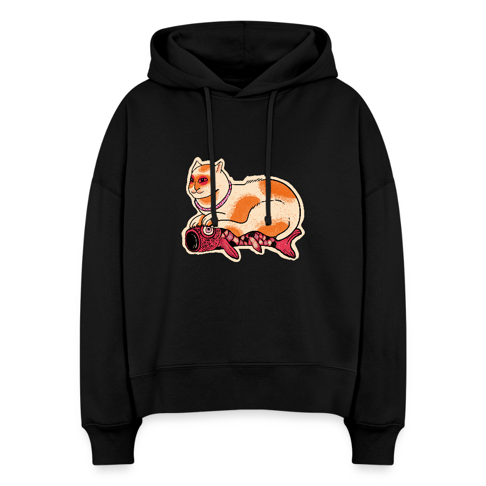 Stanley/Stella Boxy Frauen Bio Hoodie - “Katze & Koinobori” - Schwarz