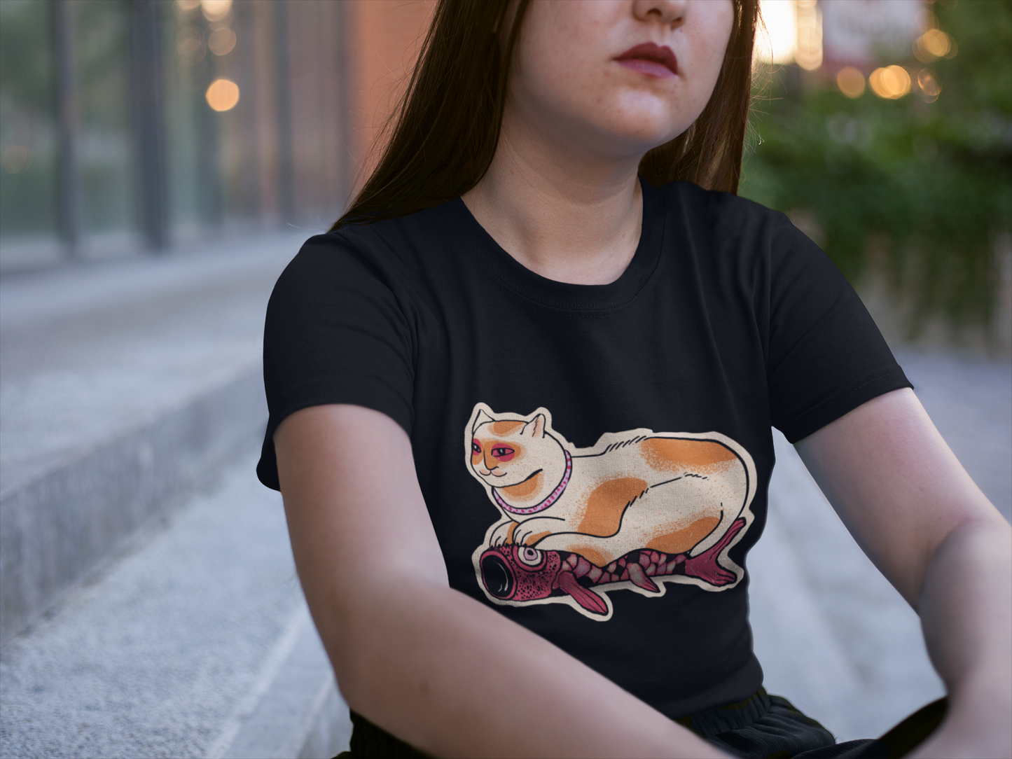 Frauen Oversized Cropped T-Shirt - “Katze & Koinobori”